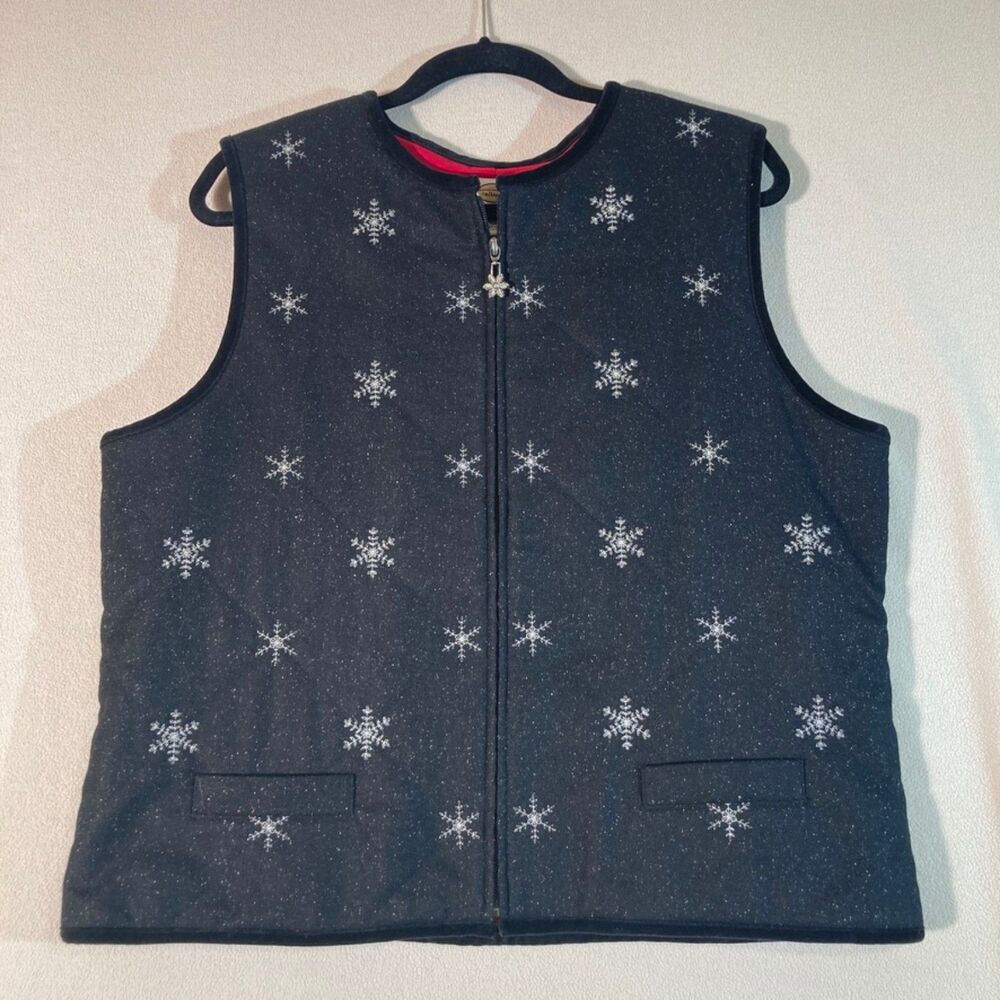 Talbots Christmas Grandmacore Sweater Vest L Dark Grey Wool Blend‎ Embroidered